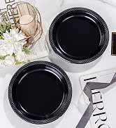 WELLIFE 9 Inch Plastic Plates Black 50 Count Disposable Plastic Plate for Party Plates for Dinner...