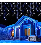 Hopolon 33FT 360L LED Christmas Icicle Lights Outdoor Waterproof,8 Modes Plug in Curtain String L...
