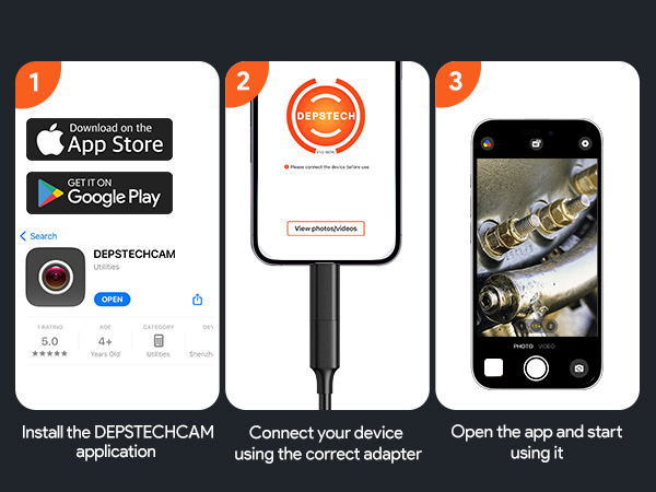DEPSTECH Endoscope Camera with Ligh Dual Lens Inspection Borescope for iPhone &amp;amp;amp; Android
