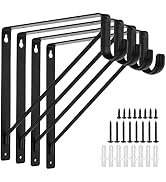 AYAYGD 4PCS Heavy Duty Black Closet Rod Brackets 11 x 11 Inch,1-3/8Inch Diameter Shelf and Rod Br...