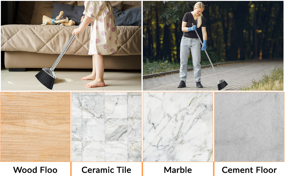 Broom for Sweeping Indoor and Outdoor, Kitchen Broom and Dust Pan