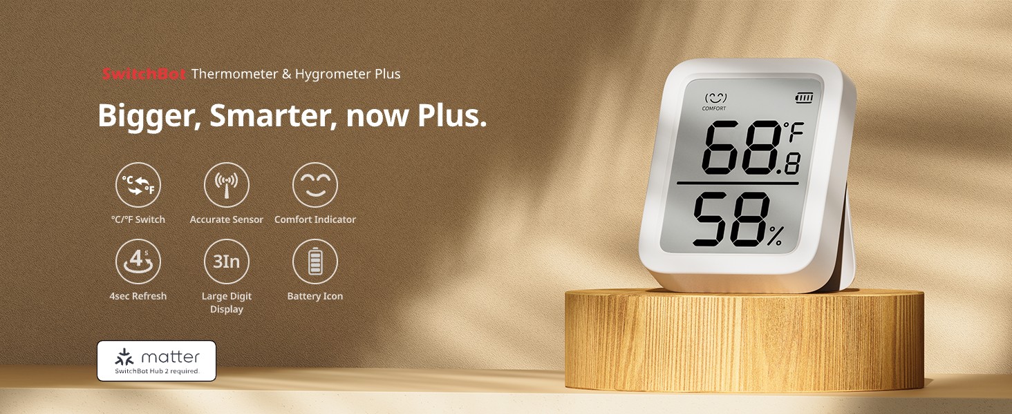 SwitchBot Thermometer &amp; Hygrometer Plus, Bigger, Smarter, now Plus