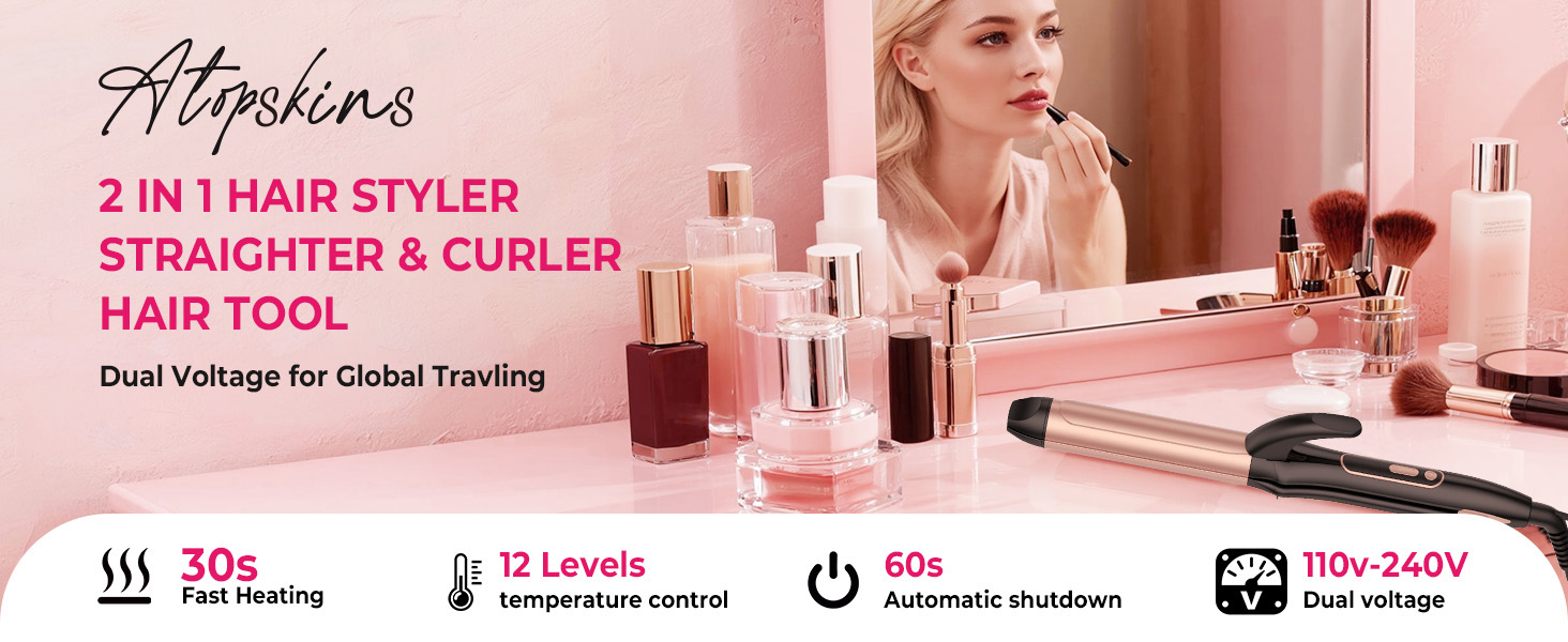 2 IN1HAIR STYLERSTRAIGHTER &amp;amp; CURLERHAIR TOOLDual Voltage for Global Travling