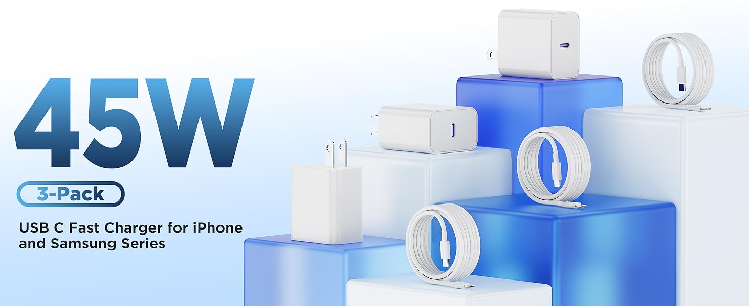 3Pack 45w USB C Fast Charger Set