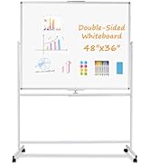 WALGLASS Rolling Dry Erase Whiteboard, 48"x36" Double-Sided White Board on Wheels, Large Portable...