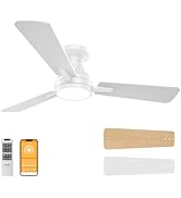 OPONL 42 Inch Ceiling Fans with Light, White Low Profile Ceiling Fan with Light, Remote Control, ...