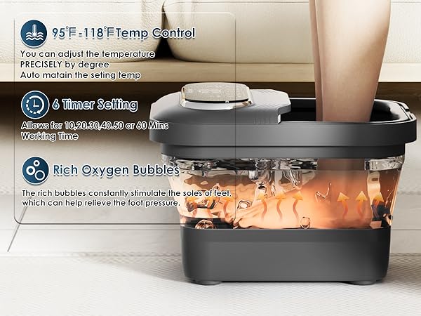 Foot spa bath massager with heat and bubble