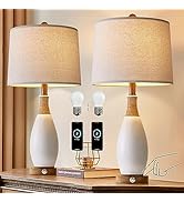 OYEARS 24.5” Boho 3-Way Dimmable Touch Control USB A+C Table Lamp Set of 2 Modern Farmhouse Night...