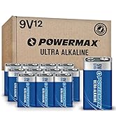 Powermax 12-Count 9V Batteries, Ultra Long Lasting Alkaline Battery, 7-Year Shelf Life, Reclosabl...
