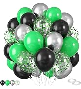 Green and Black Balloons,60 Pcs 12 Inches Matte Dark Green Metallic Silver Matte Black Balloons C...