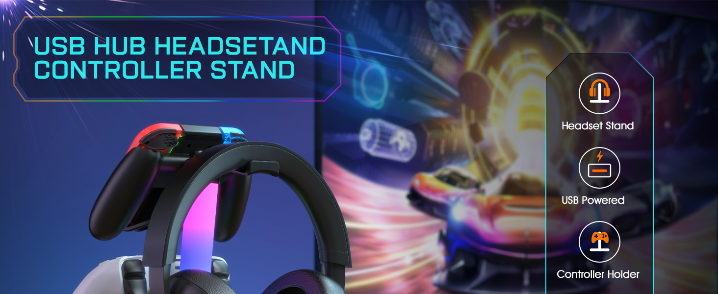 RGB Gaming Headset Stand &amp;amp; Controller Holder with Charging Station