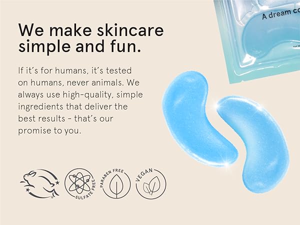 Our fun and colorful under eye patches eye gel pads are vegan, cruelty free and paraben free