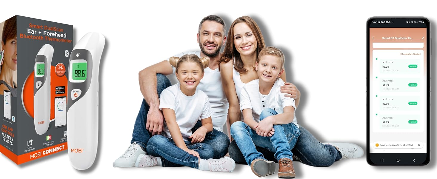 MOBI Connect Smart DualScan Bluetooth Ear &amp; Forehead Thermometer