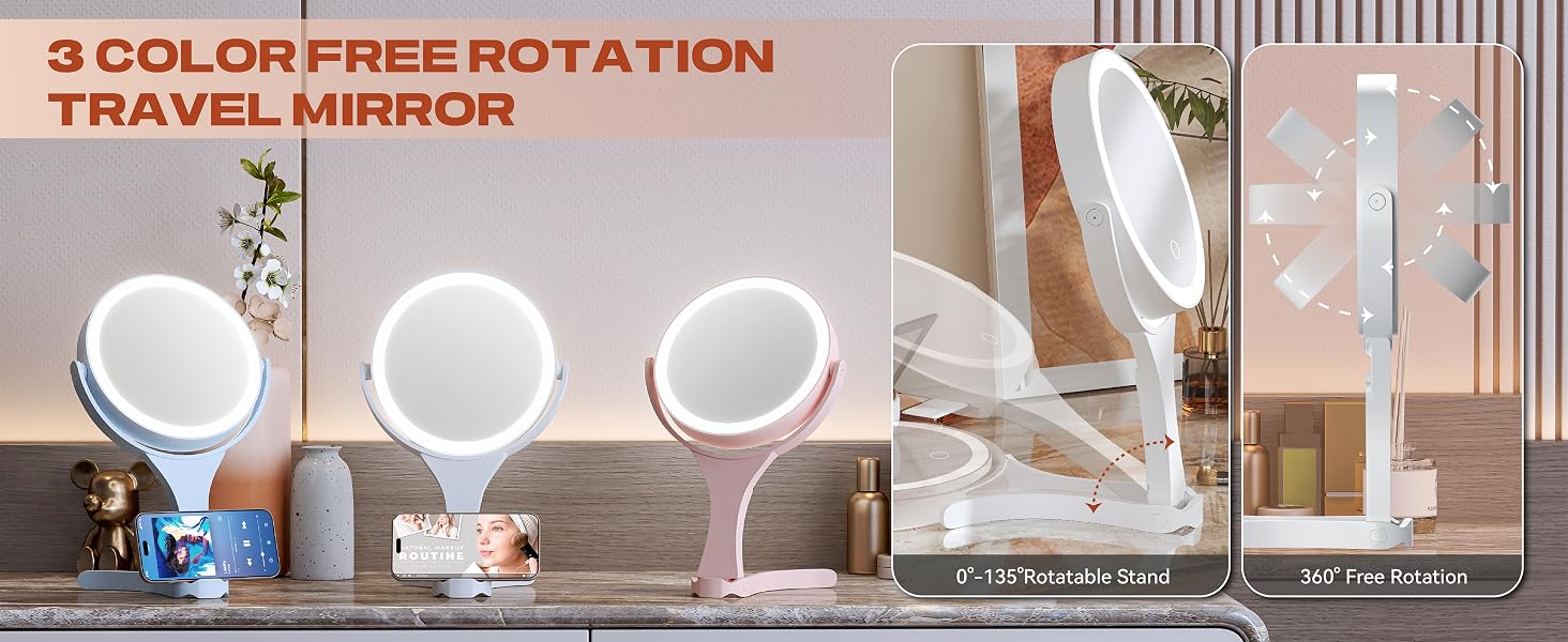 Travel Makeup Mirror with Lights