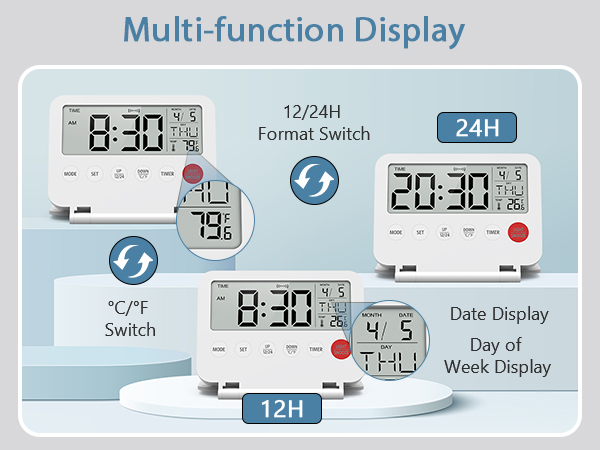 Digital Travel Alarm Clock, LCD Display Small Alarm Clock with