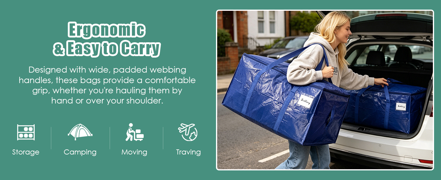 Extra Heavy Duty Large Moving Bags with Strong Zipper &amp;amp; Carrying Handles