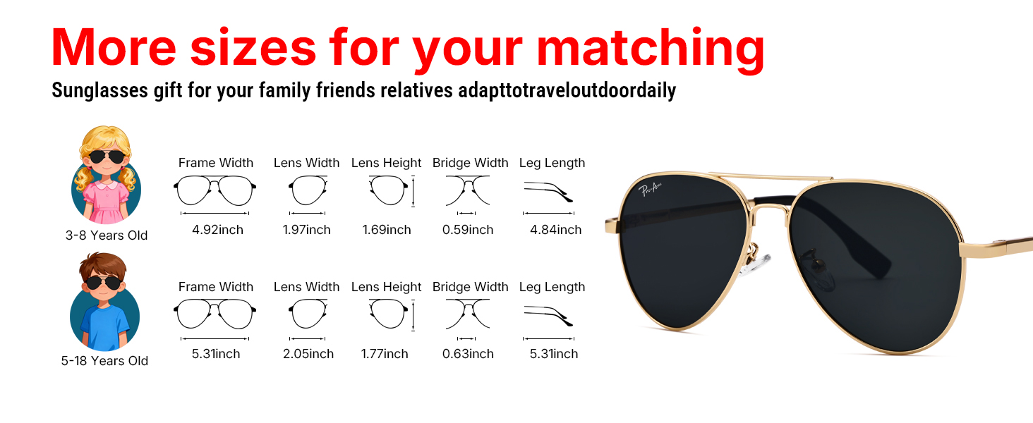 Pro Acme Kids Aviator Sunglasses for Boys Girls, Polarized Small Face for Youth
