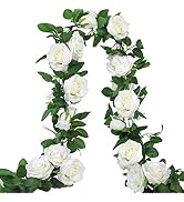 Ageomet 3pcs 19.5ft White Rose Garland Artificial Floral Garland White Flower Vines Fake Silk Flo...
