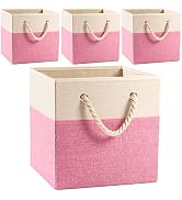 PRANDOM Large Foldable Cube Storage Bins 13x13 inch [4-Pack] Fabric Linen Storage Baskets Cubes D...