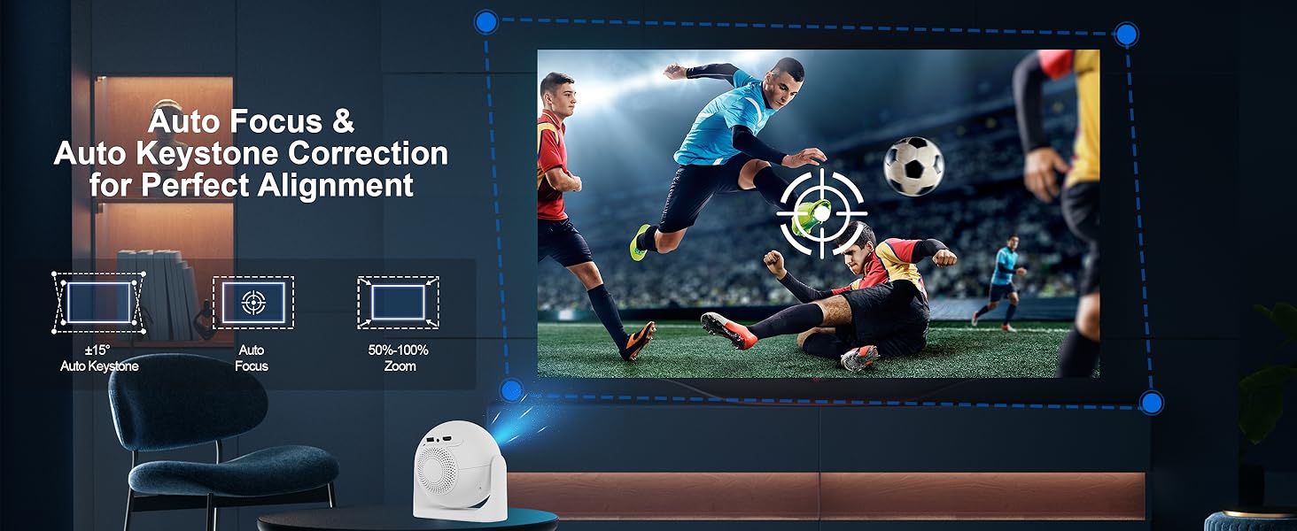 [Auto Focus &amp;amp; Auto Keystone] Mini Portable Projector with WiFi and Bluetooth