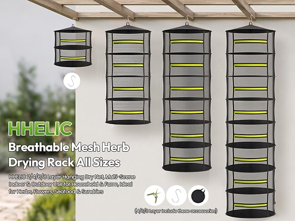HHELIC multi-size herb drying rack all tiers and accessory set display