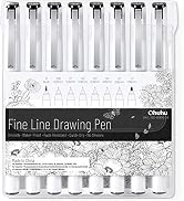 Ohuhu Fineliner Pens Micro Drawing Pens: 8-size Tips (Ultra-fine, Fine &amp; Brush) Waterproof Pigmen...