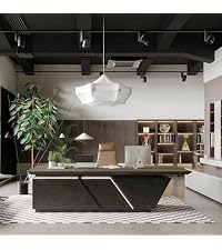 63 Inch L-Shaped Executive Desk, Industrial Modern Wood Office Desk with Locking Drawers, Built-in C...