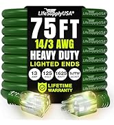 75ft Outdoor/Indoor Extension Cord 14/3 Gauge Heavy Duty 3 Prong SJTW, Waterproof, Flexible Cold-...