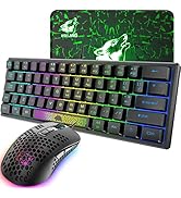 60% Gaming Keyboard and Mouse,Rainbow LED Backlit Gaming Keyboard with Wired Mini Portable Ergono...