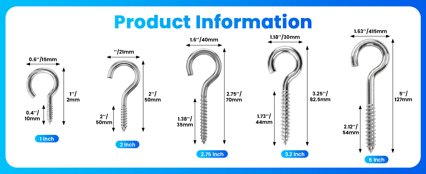 304 Stainless Steel Screw-in Hooks