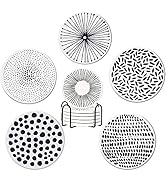 YumSur 6 Pcs Absorbent Ceramic Coasters with Cork Holder, Round, White and Black, Set of 6 Drink ...