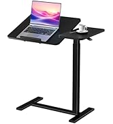 DUMOS Overbed Bedside Table Adjustable with Wheels, Mobile Standing Stand Up Rolling Laptop PC De...