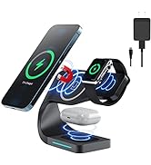 Mag Safe Wireless Charger Magnetic 3 in 1 Fast Wireless Charging Station 15W Qi Stand Gift for Me...