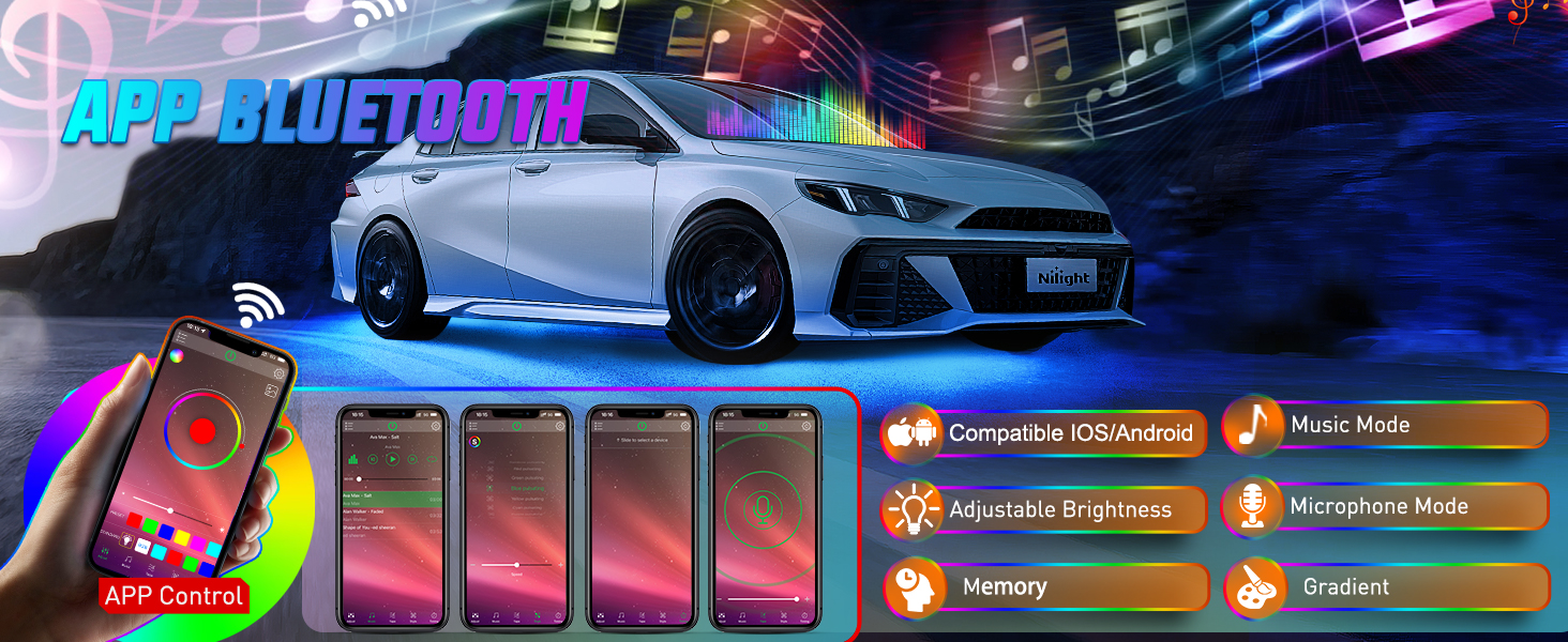 Nilight 4Pcs Aluminum Underglow Neon Accent Strip Lights