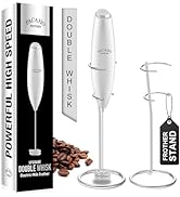 PACAHO Powerful Milk Frother with Stand with Double Whisk, Handheld Electric Foam Maker, Hand Mix...