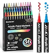 Shuttle Art 36 Colors Dual Tip Acrylic Paint Markers, Brush Tip and Dot Tip Acrylic Paint Pens fo...