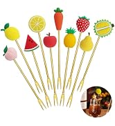 10Pcs Gold Cocktail Picks 5.2 Inch Metal Cocktail Picks Fruit Shape Appetizers Picks Reusable Foo...