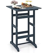 Giantex 42" Height Outdoor Tall Bar Table, HDPE Square Pub Tables with Wood Grains, High Top, Coc...