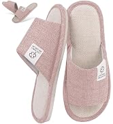 CHGANG House Slippers for Women,Warm Cozy Soft Lightweight Slip-On Open Toe Linen Cotton Slippers...