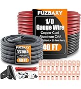 40FT 0 Gauge Wire Copper Clad Aluminum,1/0 Battery Cable Wire,Lugs Terminal Connectors,Heat Shrin...