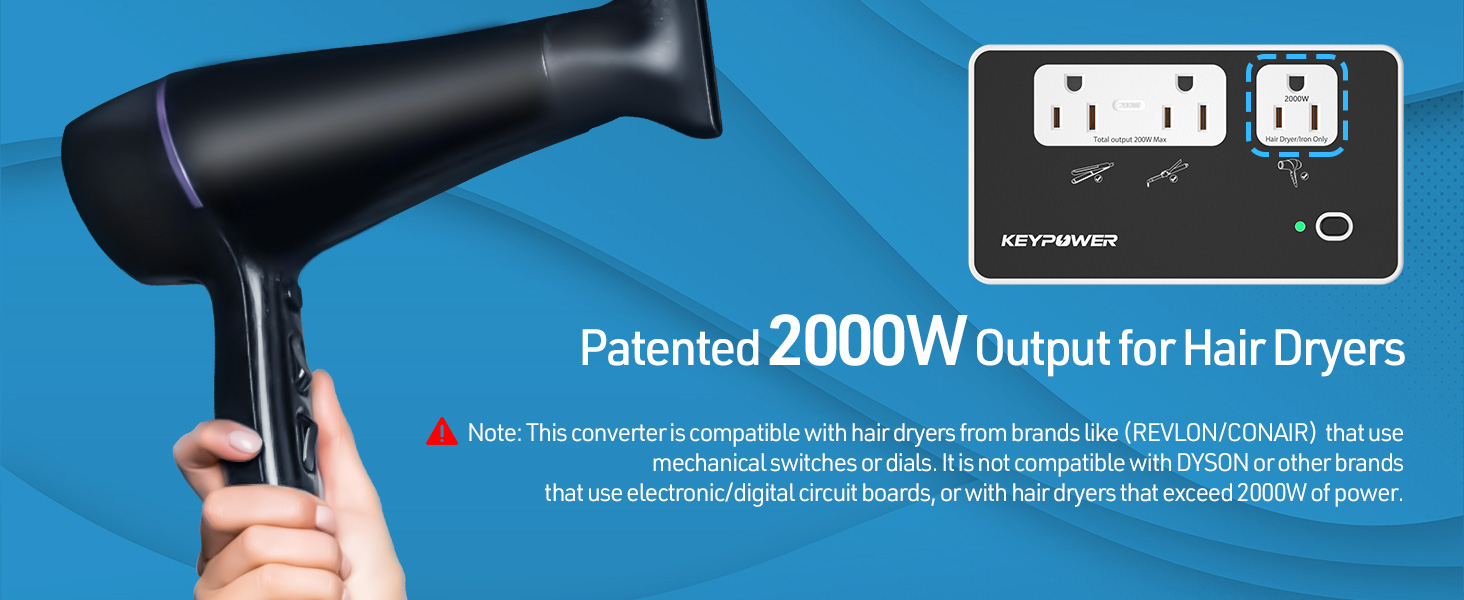 2000W Output for Hair Dryers