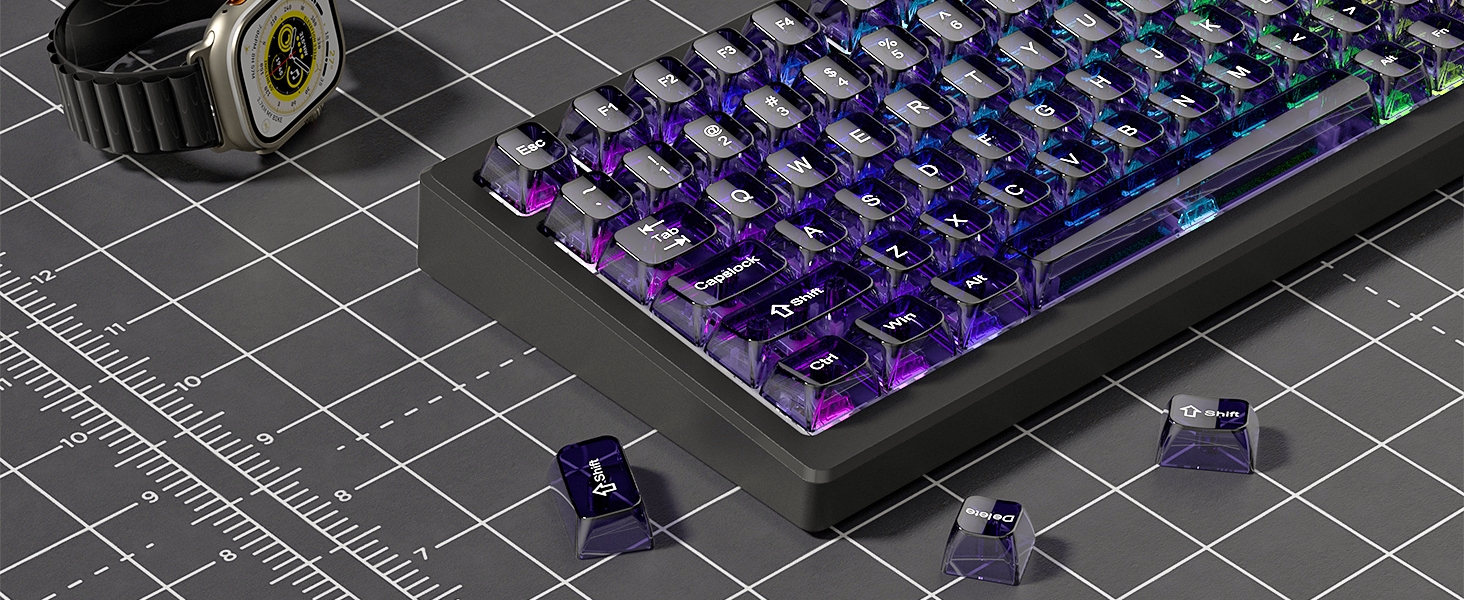 Purple Clear keycaps,Transparent keycaps,Jelly keycap Set,Shine Through key caps,MDA Profile
