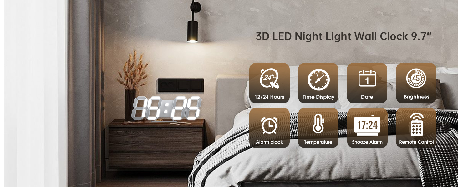 EDUP Home 3D LED Digital Wall Clock Desk Alarm Clock with Remote Control