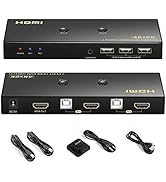 KVM Switch HDMI 2 Port, HDMI KVM Switch 4K 60Hz for 2 Computers Sharing 1 Monitor and 3 USB Devic...