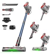 Honki Cordless Vacuum Cleaner, Powerful Stick Vacuum with Green Light Anti-Tangle Brush, Removabl...