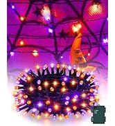 Kelumi Halloween String Lights Battery Operated, Orange and Purple Fairy Lights with Timer Waterp...