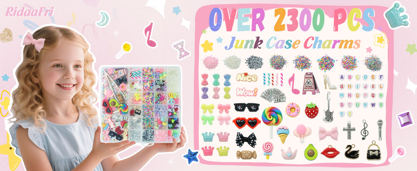 Junk Case Charms Kit Y2K DIY Phone Nail Decor Big Charms Kawaii Bows