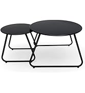 Meluvici Patio Outdoor Coffee Table Set of 2, Weather Resistant Steel Round End Tables, Outdoor N...