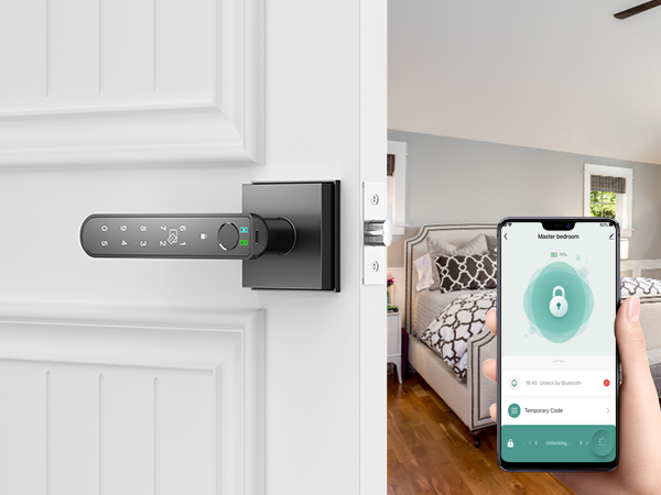 bedroom door knobs with lock fingerprint App Access square black