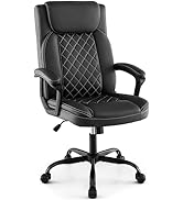 Giantex Executive Office Chair, Leather Like Desk Chair with Thick Headrest Cushion &amp; Padded Armr...